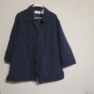 Womens Blazer Jacket Coat Navy Blue‎ Sz 18 1X 2X Liz Claiborne Cotton Plus